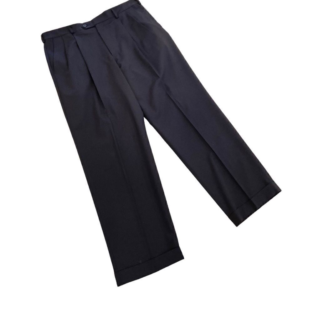 Men’s dockers premium relaxed fit pleated cuffed black dress pants wool blend 36